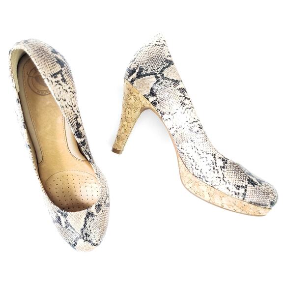 Nurture Snakeskin Kira Print High Heel Platform Cork 7M Neutral Tones - Picture 1 of 11
